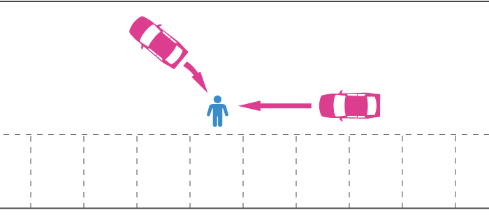 駐車場の通路での歩行者と車の事故